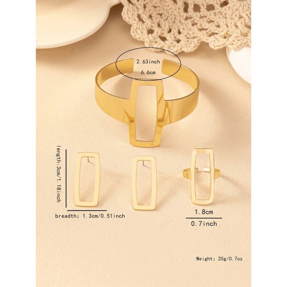 Geometric Bracelet, Earring, Ring Set - Picture 4 of 4